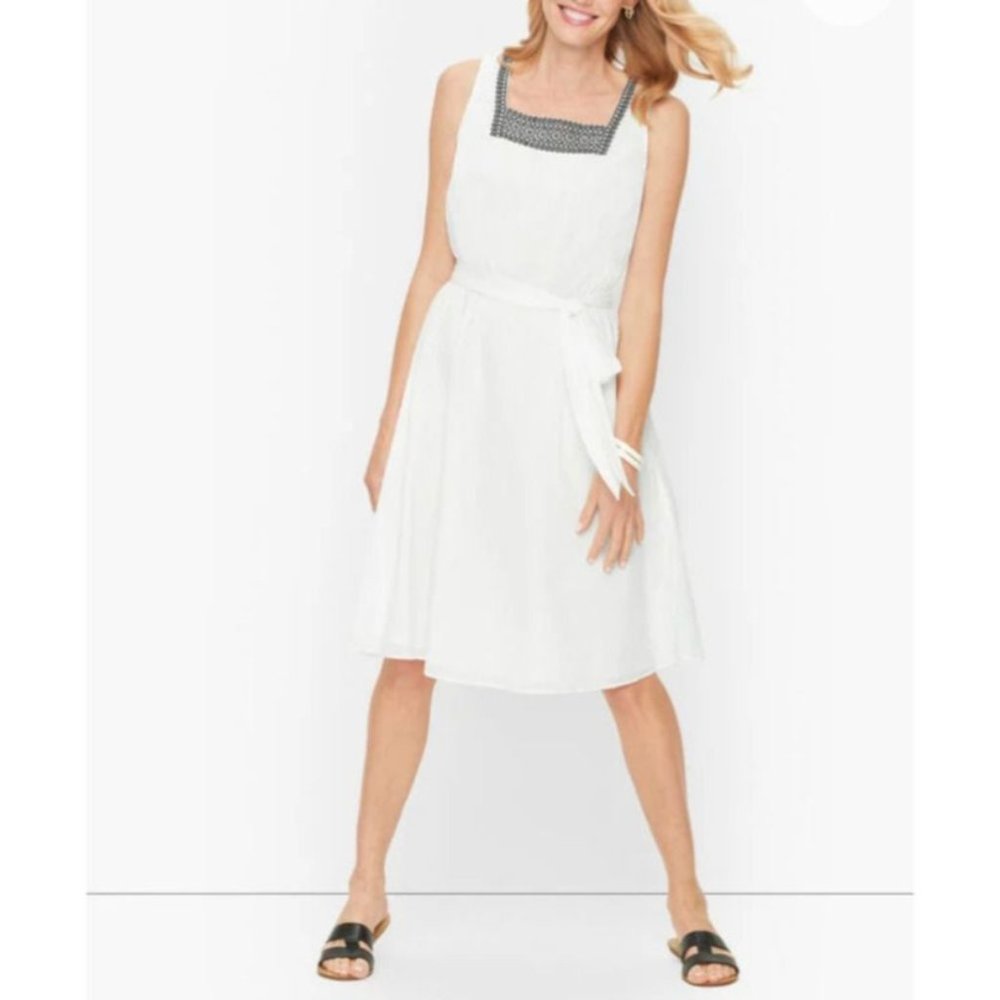 Talbots Dress 16 White Gauze Cotton Flowy Embroidered Black NWT Washable $119